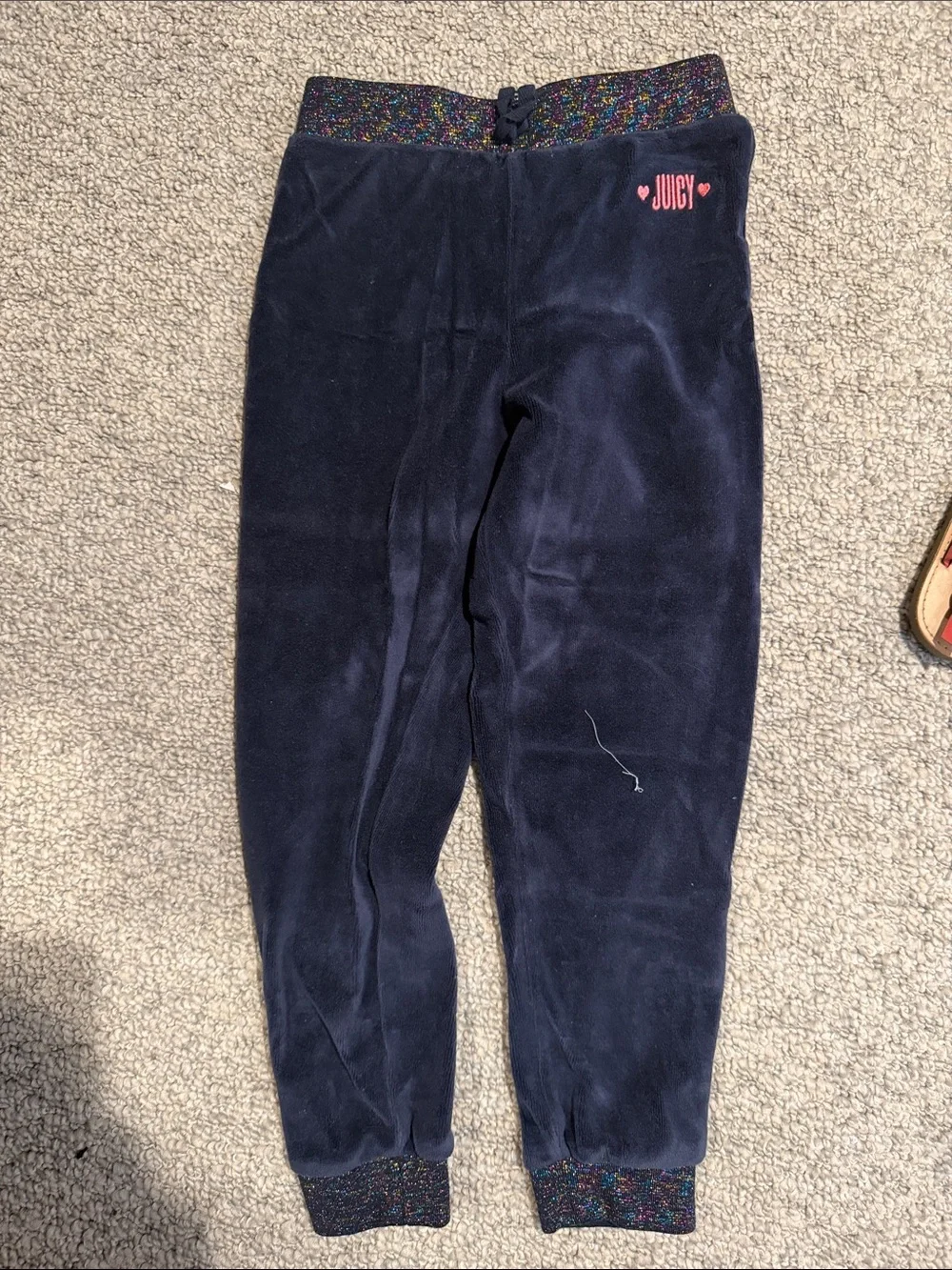 Juicy Couture Navy Velour Joggers with Multicolor Glitter Trim